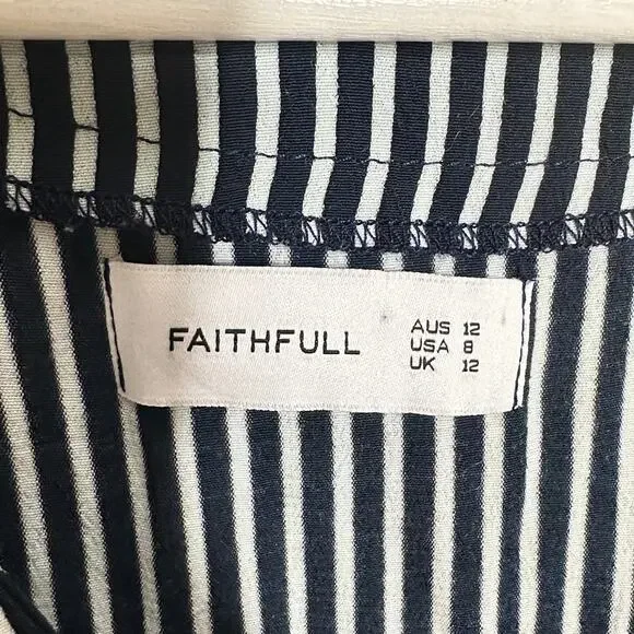 FAITHFULL THE BRAND Neroli Navy Blue Striped Long Sleeve Dress Tassel {TT35} - Picture 6 of 7